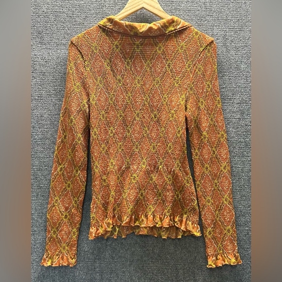 Free People Button-Down Blouse Shirt Orange & Brown Fall Season Size Medium - Picture 2 of 11